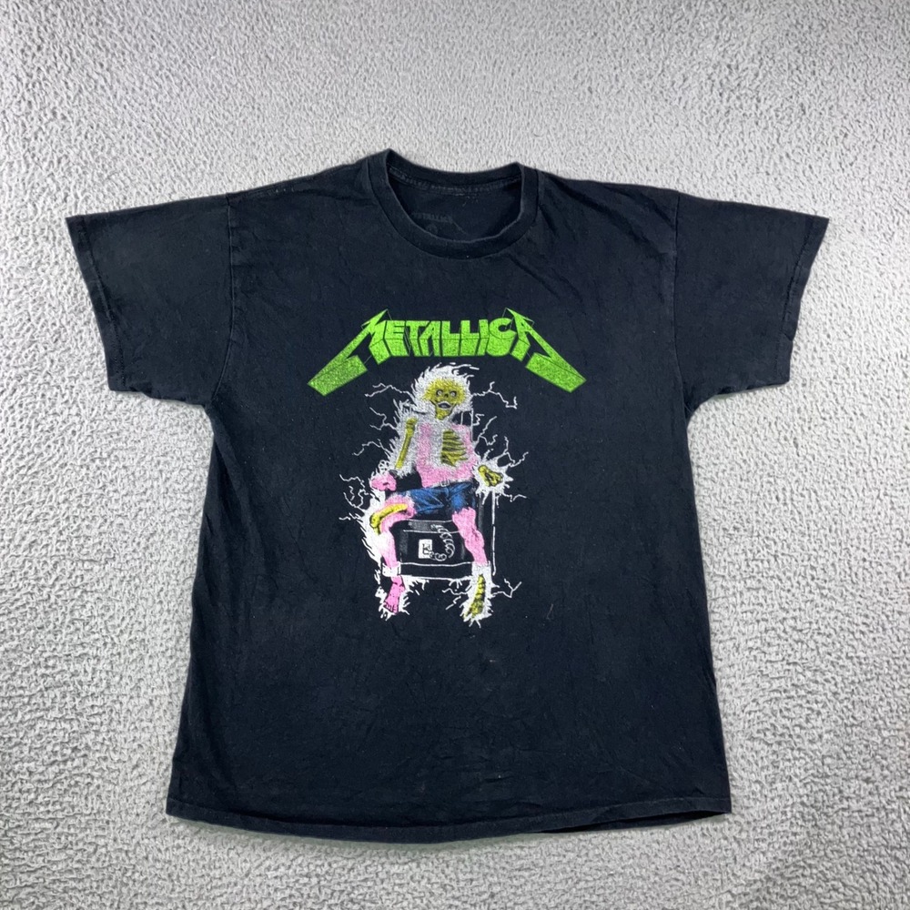 Metallica T-Shirt Men L Ride the Lightning electric chair graphic Band Tee